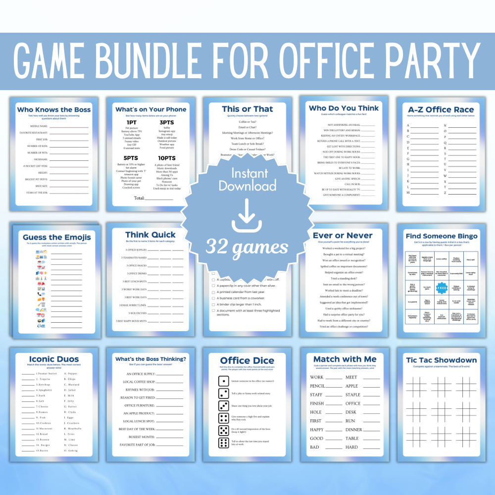 Game Bundle for Office Party | Printable Team Building Games | 32 Pages