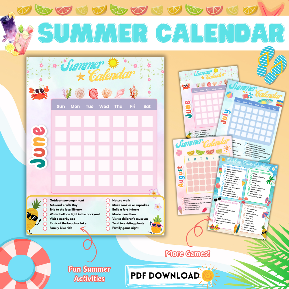 Summer Calendar | Printable Activity Calendar for Kids | FREE Download