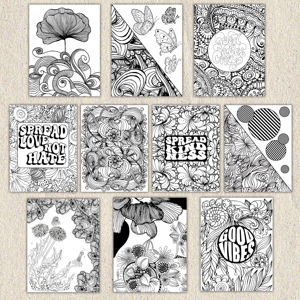 Adult Coloring Pages | Printable Coloring Book for Stress Relief | 10 Pages