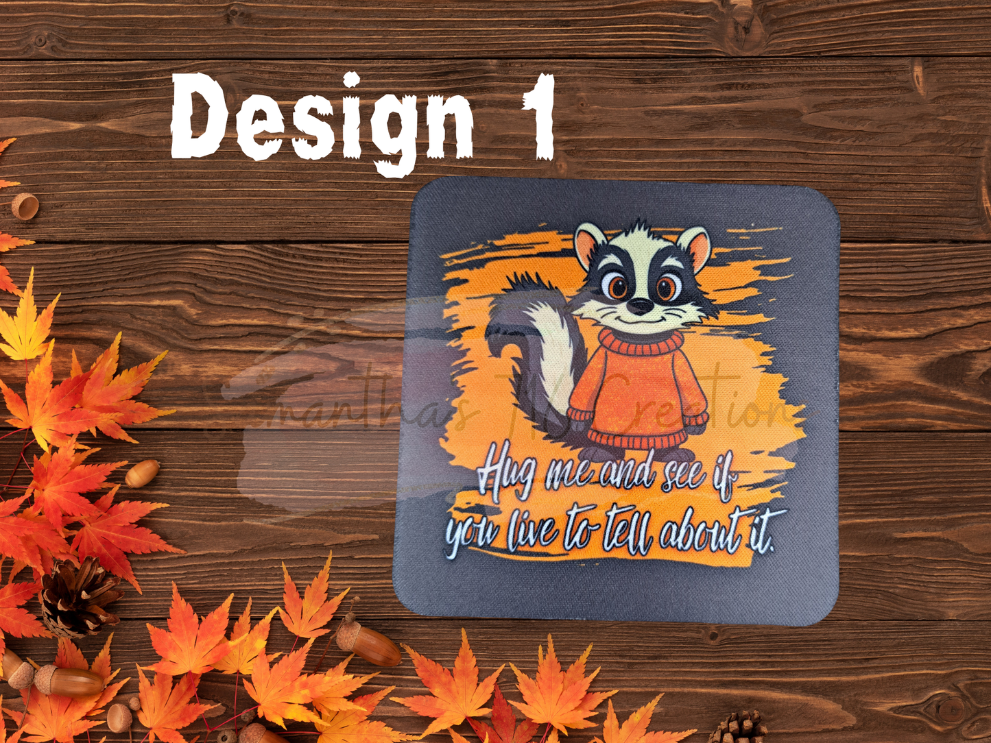 Funny Fall Animal Coaster Set – Fall Mood Swings Collection – 4-Piece Sublimated Coasters – Autumn Sass – Neoprene Drink Coasters – Sassy Seasonal Gift