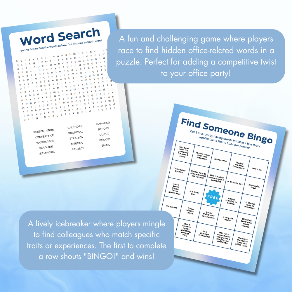 Game Bundle for Office Party | Printable Team Building Games | 32 Pages