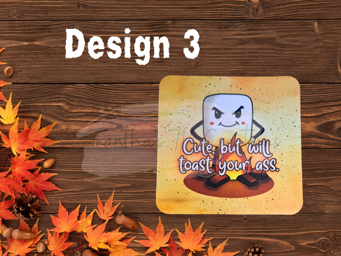 Seasonal Sass Squad Coaster Set – Funny Autumn Coasters – Neoprene Sublimated Coasters – Sarcastic Fall Decor – Cozy and Unhinged Vibes