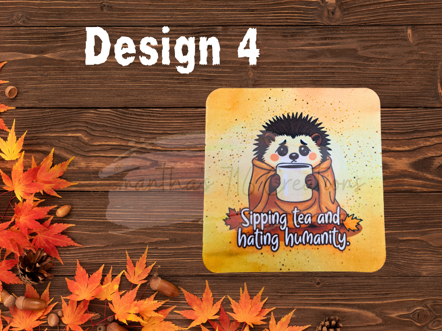 Seasonal Sass Squad Coaster Set – Funny Autumn Coasters – Neoprene Sublimated Coasters – Sarcastic Fall Decor – Cozy and Unhinged Vibes