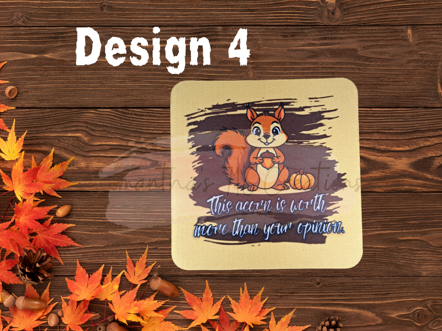 Funny Fall Animal Coaster Set – Fall Mood Swings Collection – 4-Piece Sublimated Coasters – Autumn Sass – Neoprene Drink Coasters – Sassy Seasonal Gift