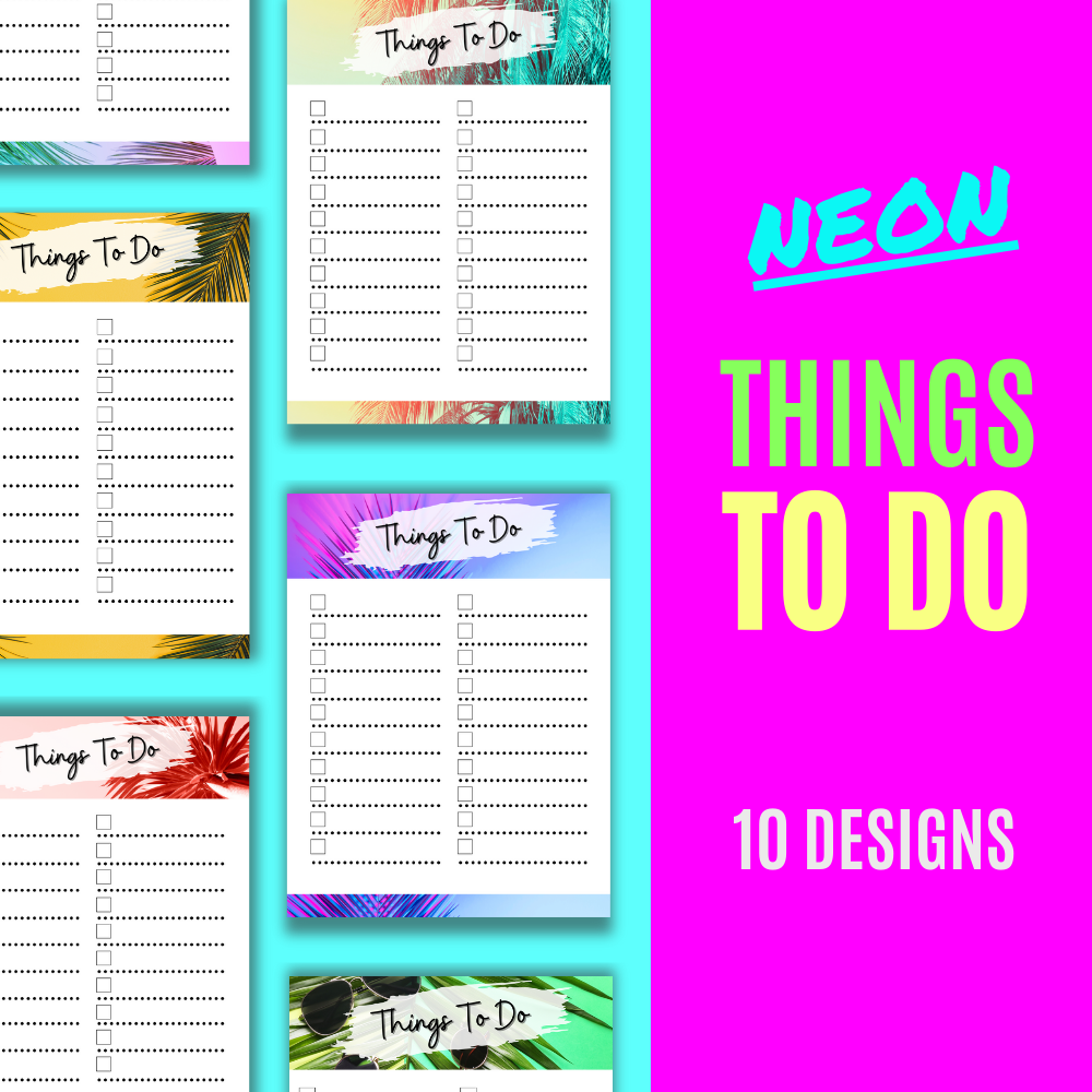 Neon Things To Do Lists | Printable Task Sheets | 10 Bold Designs