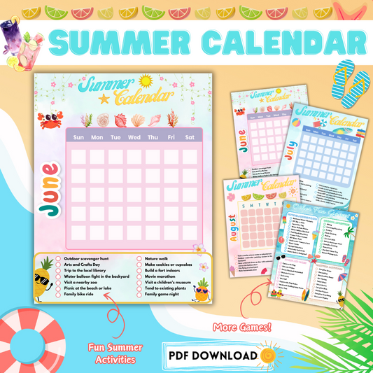 Summer Calendar | Printable Activity Calendar for Kids | FREE Download