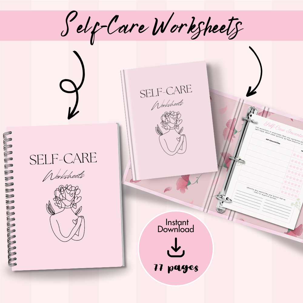 Self-Care Worksheets | Printable Wellness Journal | 77 Pages
