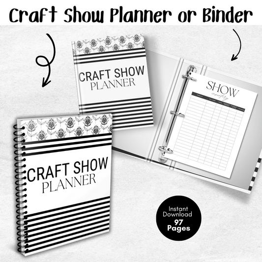 B & W Craft Show Planner | Printable Vendor Binder | 97 Pages