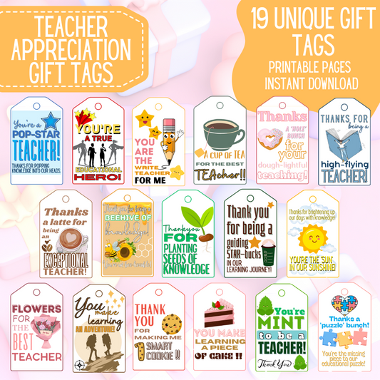 Teacher Appreciation Gift Tags | Printable Tags | 19 Designs