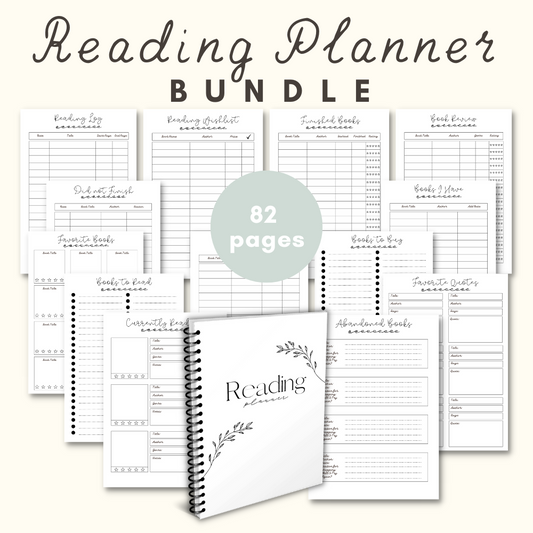 B & W Reading Planner Bundle | Printable Reading Journal | 82 Pages