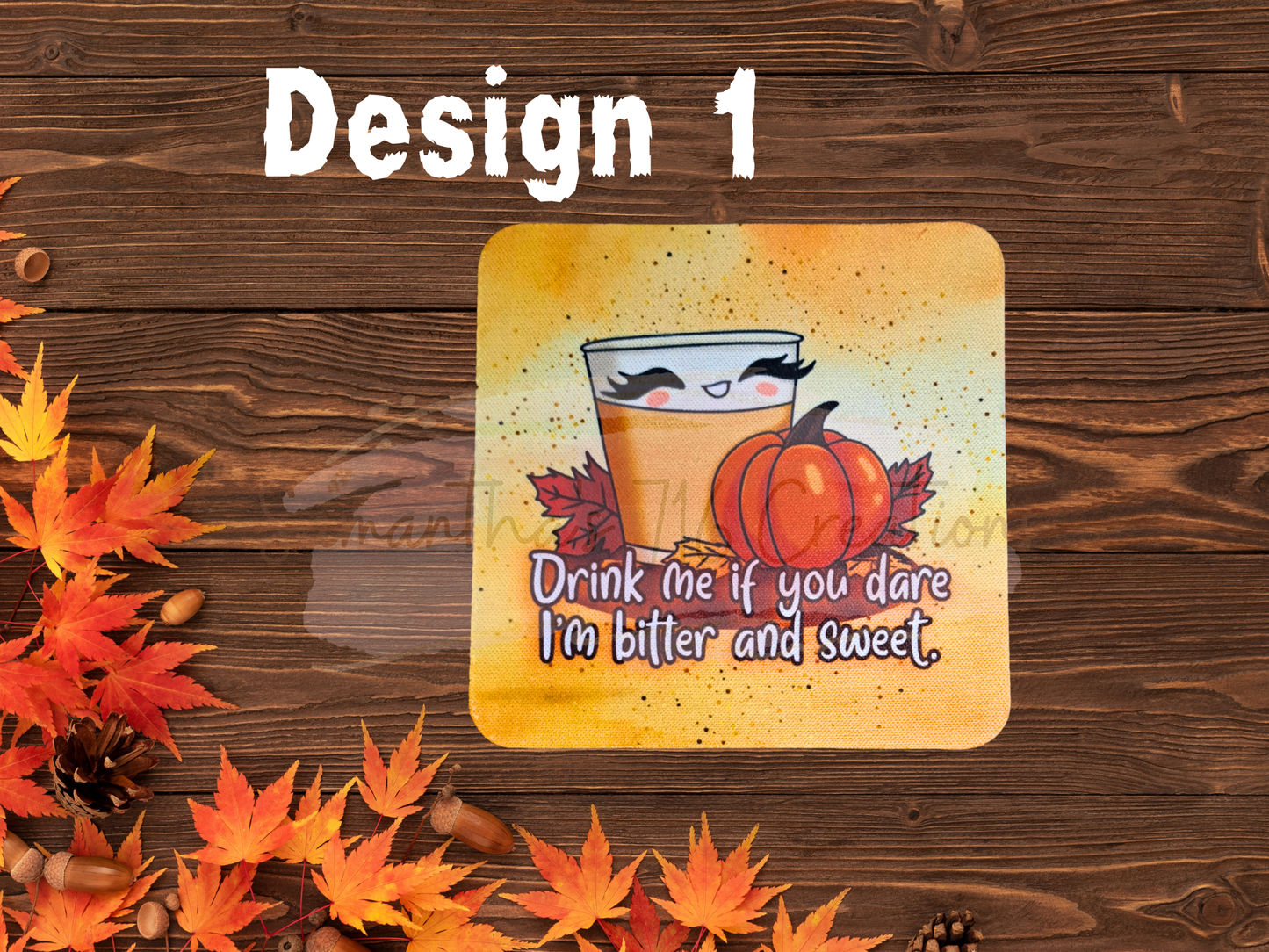 Seasonal Sass Squad Coaster Set – Funny Autumn Coasters – Neoprene Sublimated Coasters – Sarcastic Fall Decor – Cozy and Unhinged Vibes