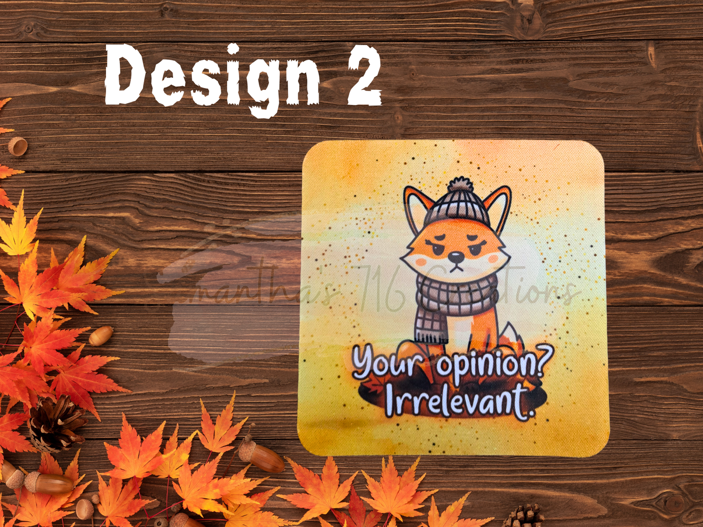 Seasonal Sass Squad Coaster Set – Funny Autumn Coasters – Neoprene Sublimated Coasters – Sarcastic Fall Decor – Cozy and Unhinged Vibes