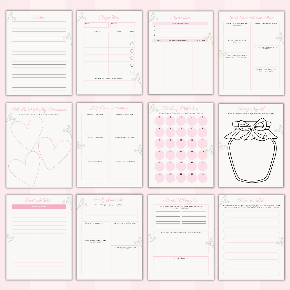 Self-Care Worksheets | Printable Wellness Journal | 77 Pages