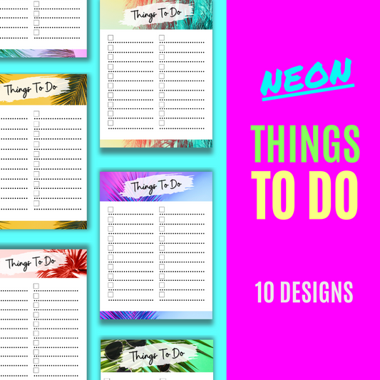 Neon Things To Do Lists | Printable Task Sheets | 10 Bold Designs